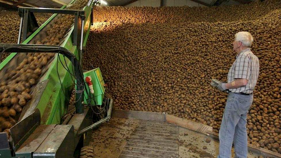Vader Gerrit Minkhorst zorgt dat de aardappelen goed in de opslag komen.