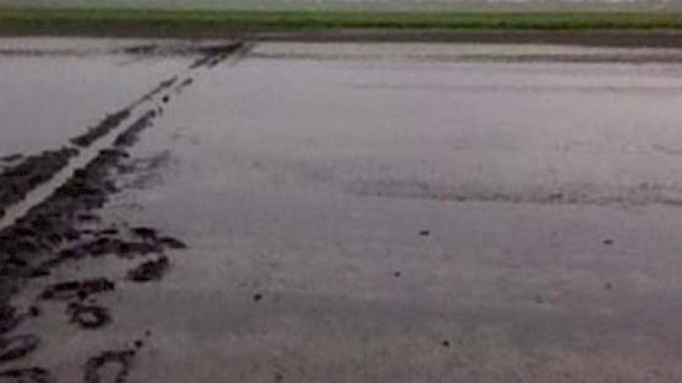 In Zuidwest-Drenthe is een flinke hoeveelheid water gevallen. ‘Binnenkort maar eens beginnen met de cursus rijst telen voor beginners’, grapt akkerbouwer Jurgen Siebring uit Erica. Foto: Jurgen Siebring
