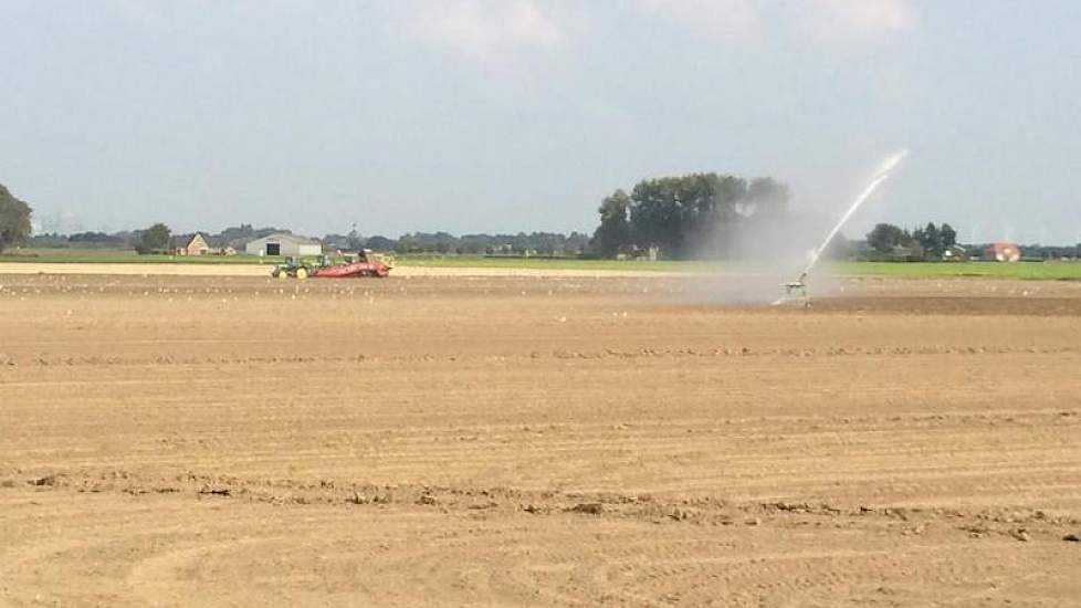 Hens Grunneman uit Casteren (N-Br.) rooit achter de beregeningshaspel aan. ‘Het blijft raar.’