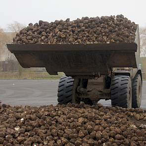 Met de shovel komen de bieten die niet direct in de bunker gelost werden daar later in.