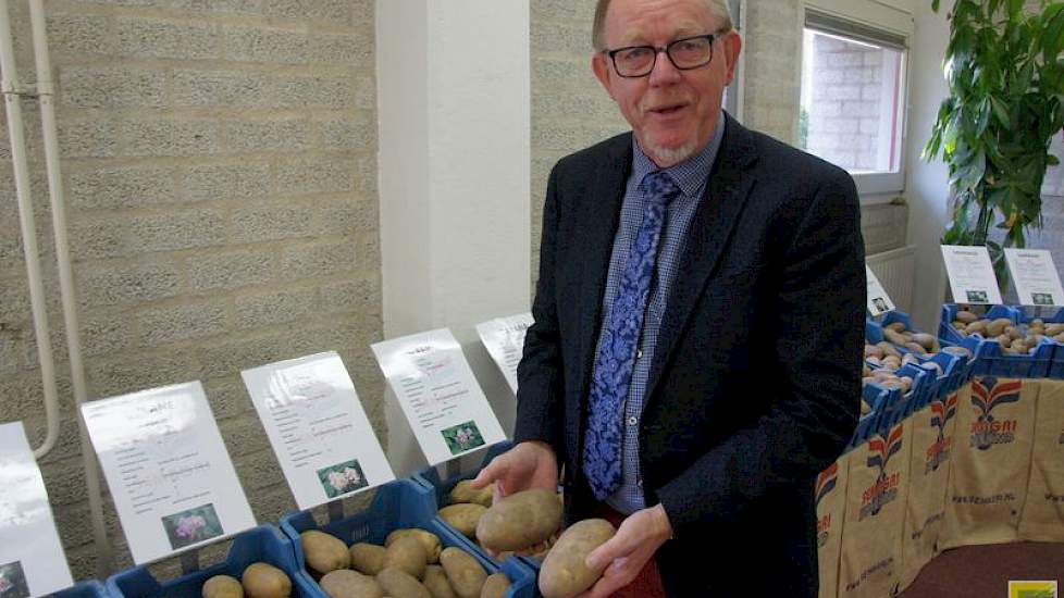 Lammert Buwalda van Semagri laat de grof groeiende Nubila zien. Zo willen zijn klanten in Noord-Afrika hem graag, maar voor de pootgoedteler is tal heel belangrijk. Dat onderzocht Semagri met proeven.