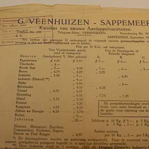 Ook vanuit de commerciële hoek zijn zaken bewaard gebleven, zoals deze reclame-folder uit 1928 van een vermeerderaar die nieuwe variëteiten pootaardappelen aanbiedt.