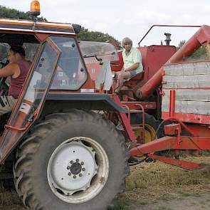 Een kwekerijmedewerker brengt het graan weg.