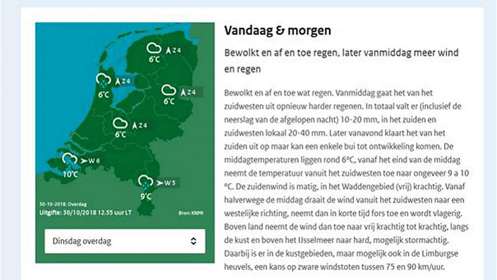 Dinsdag 30 oktober 2018: het regent! KNMI voorspelt verder af en toe wat regen maar ook langere droge perioden.