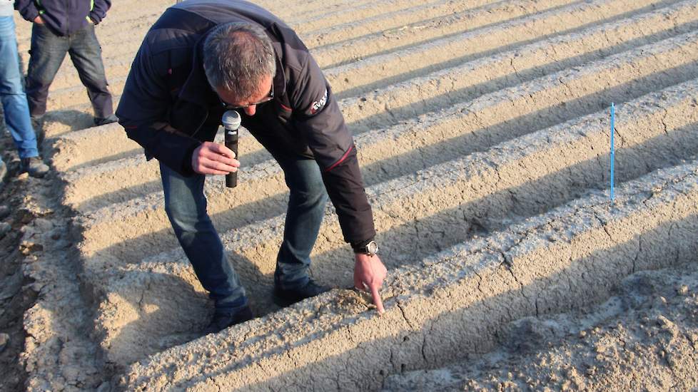 Een mogelijk toekomstige optie om meer water in de aardappelruggen te laten infiltreren is het vormen van twee spoortjes boven op de ruggen. Volgens een medewerker van Evax legt fabrikant Grimme momenteel de laatste hand aan een dergelijk systeem.