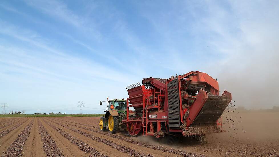De uien worden geladen met een Grimme DR 1500.