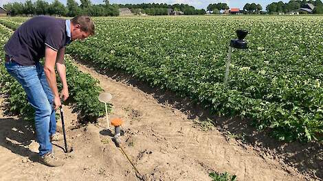 Peilgestuurde drainage waterstand meten in de controleput.