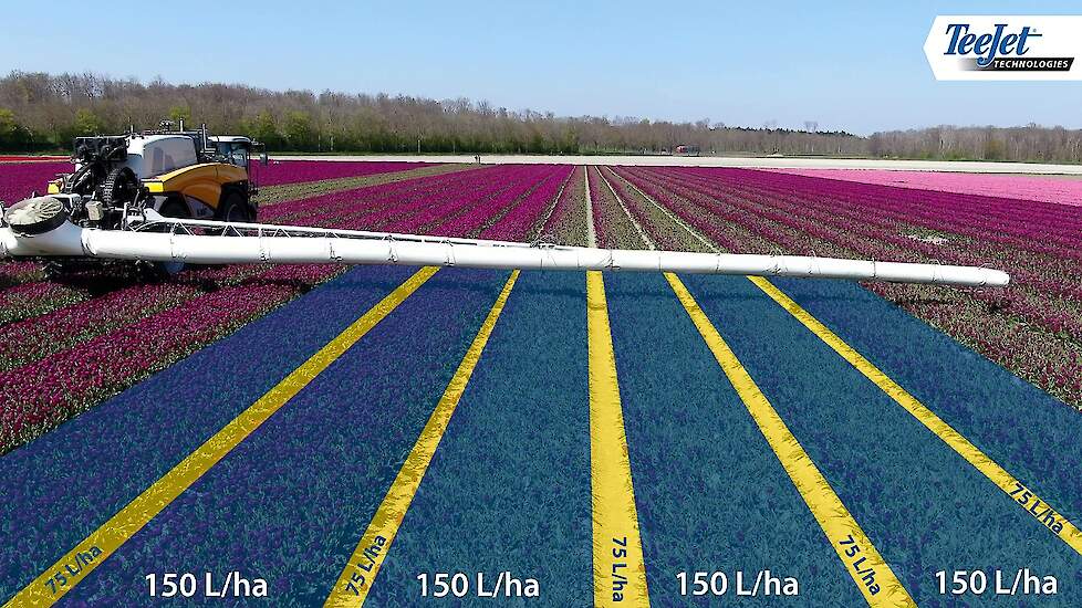 Manual VRA van Teejet is een nieuwe Dynajet-functie, bedoeld voor rijen- en beddenteelt. Met deze functie kan de teler bepalen welke dosering er per rij of per bed wordt toegediend. De tussenliggende rij kan dan bijvoorbeeld met een lagere dosering worden