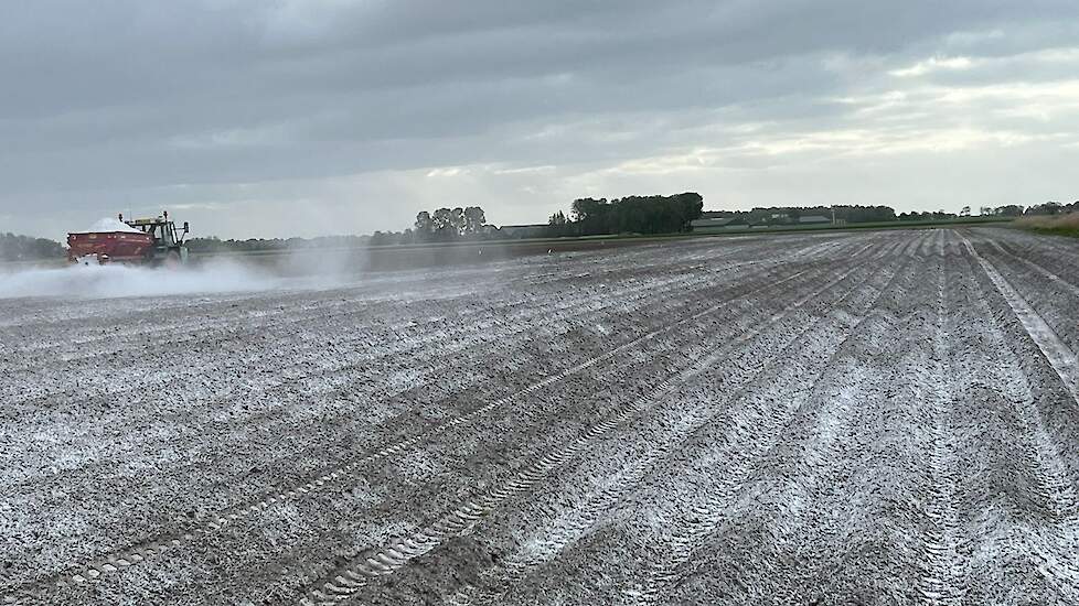 Er wordt een kleine 4.000 kg gips per hectare gestrooid.