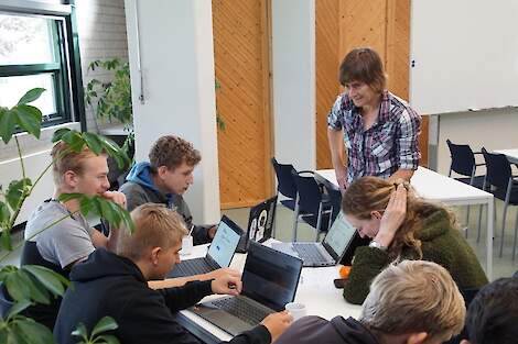 Studenten werken met de e-learningmodule over groenbemesterkeuze.