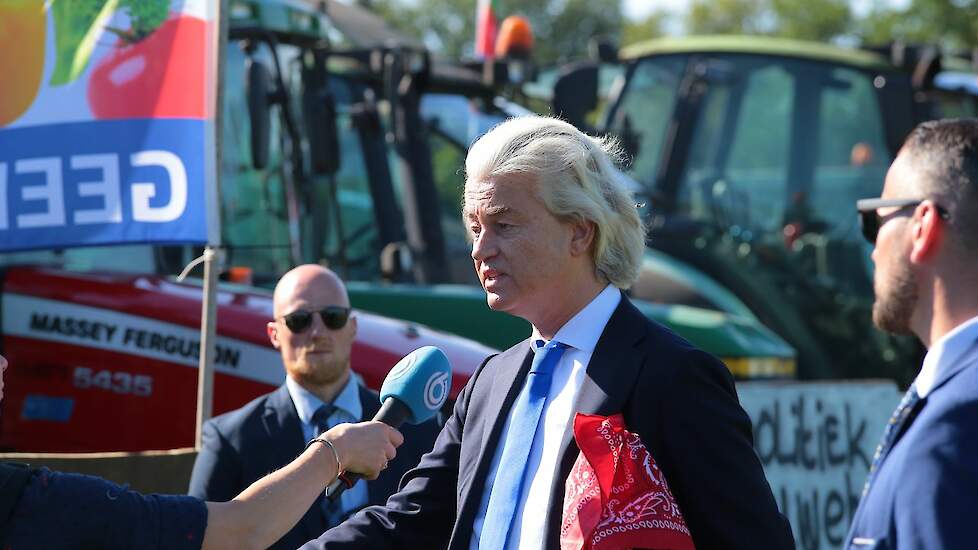 Geert Wilders, fractievoorzitter PVV, tijdens het boerenprotest in Stroe op 22 juni 2022.