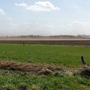 De bovenlaag van de grond waait kapot. Foto: Bram Teeuwsen
