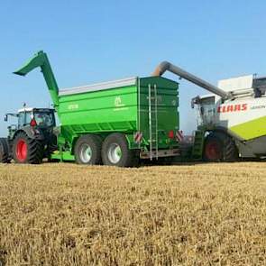 Op Novifarm, een akkerbouwbedrijf in de Hoeksche Waard is gisteren 28 hectare tarwe gedorst. Vandaag gaat het dorsen verder.