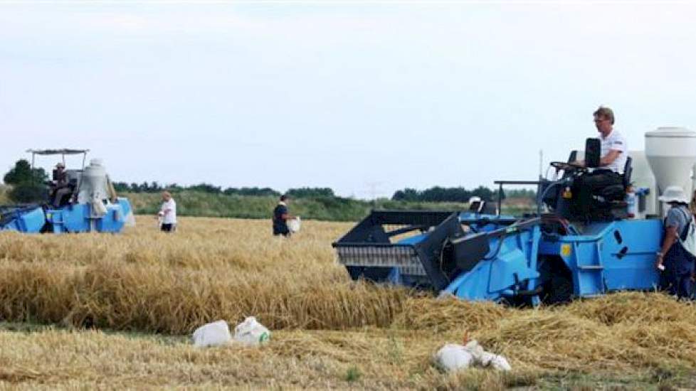 Oogst van opbrengstvelden zomergerst bij veredelingsbedrijf Limagrain in Rilland met speciale proefveldcombines.